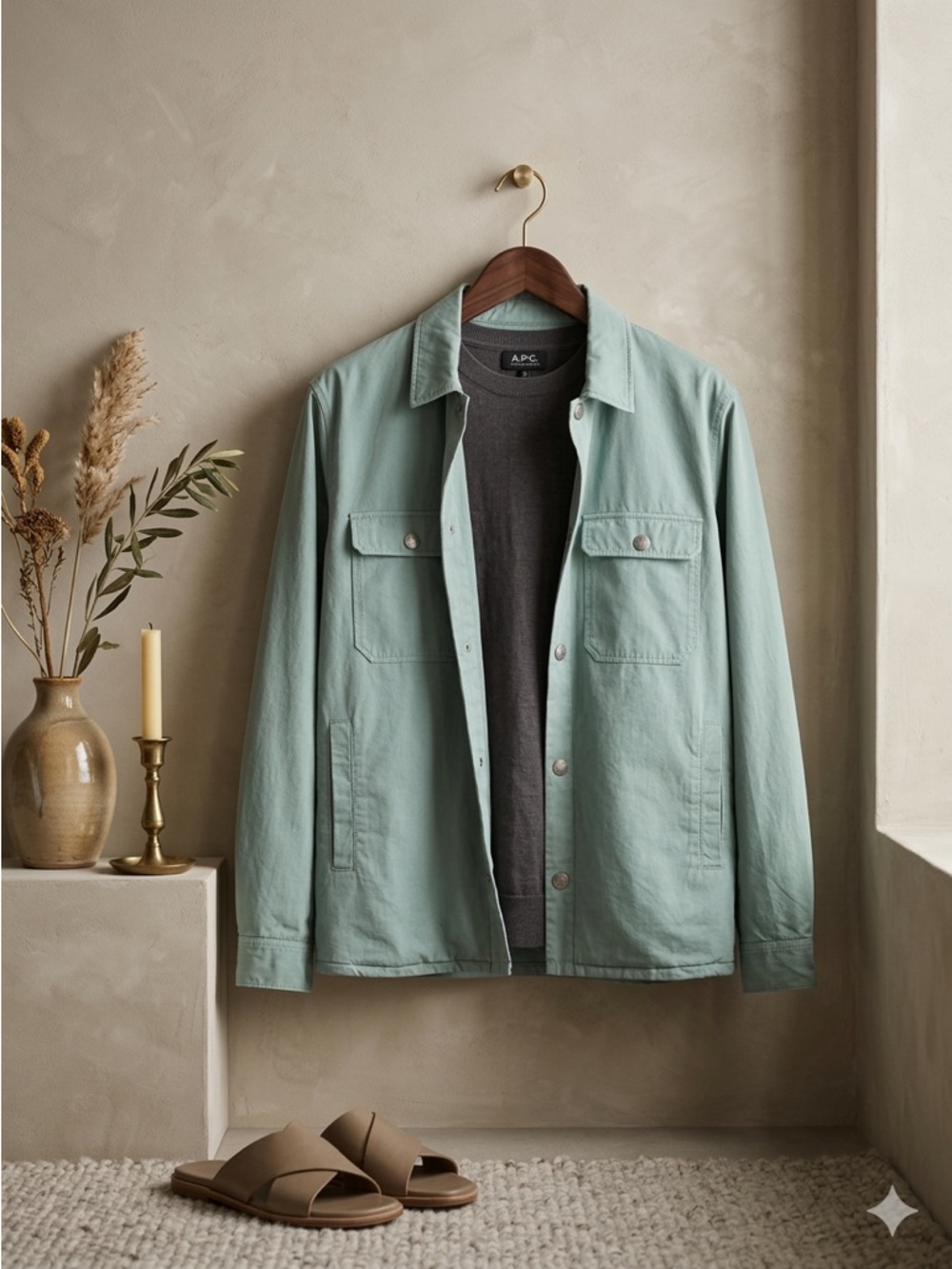 A.P.C. Alex Cotton Twill Shirt Jacket Almond Green S NWT